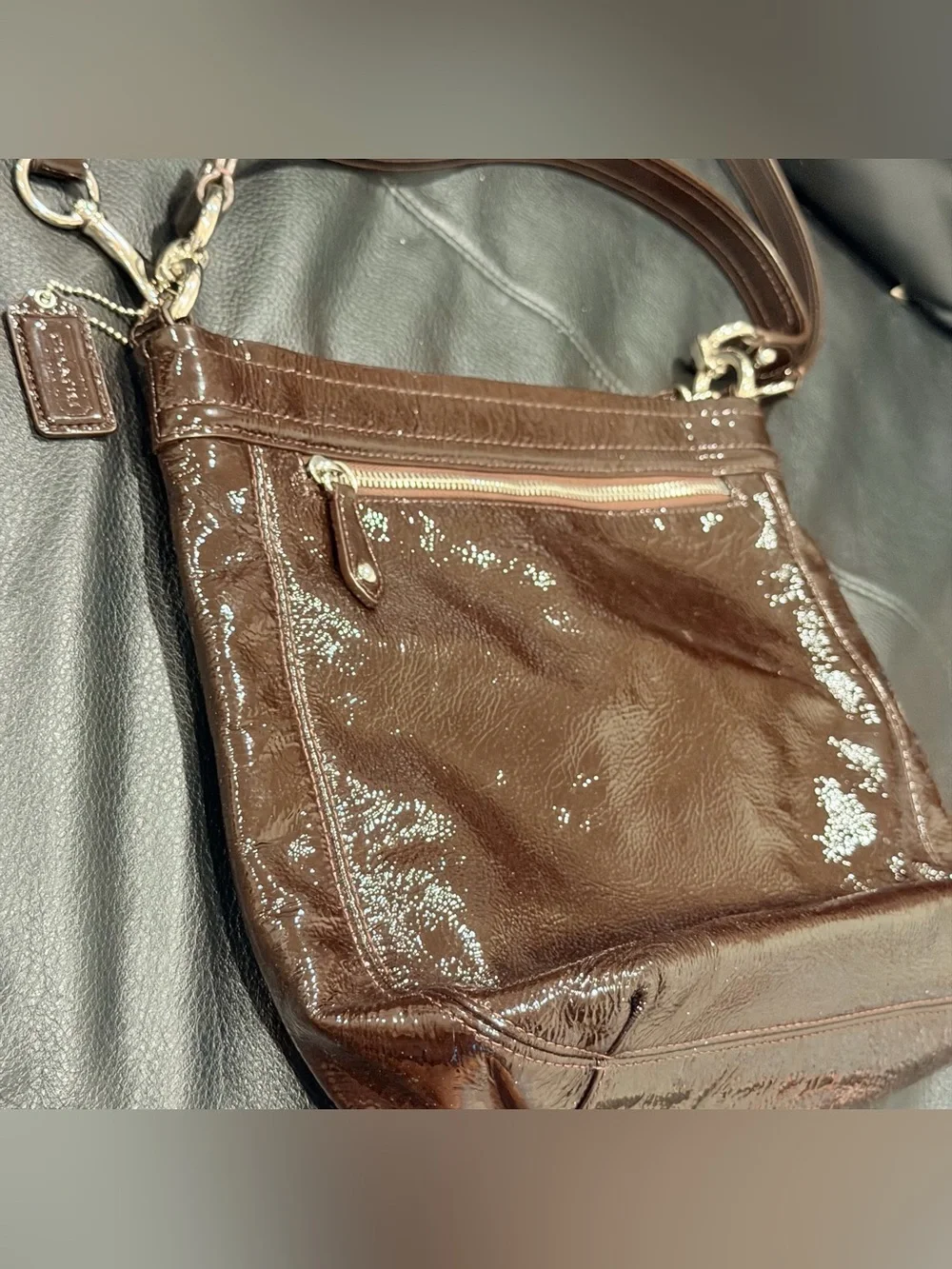 Coach Ashley Brown Patent Leather Shoulder / Handbag Purse Y2K